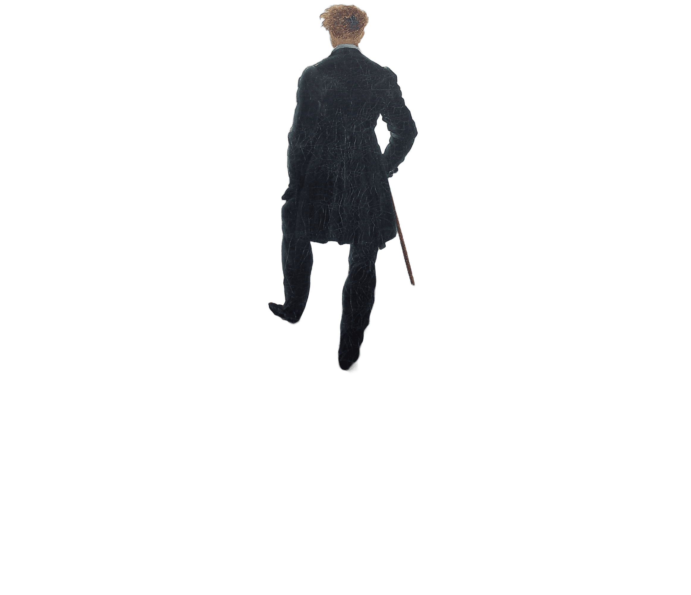 Wanderer from the famous painting by the German Romantic painter Caspar David Friedrich "Wanderer above the Sea of Fog" (1818).
